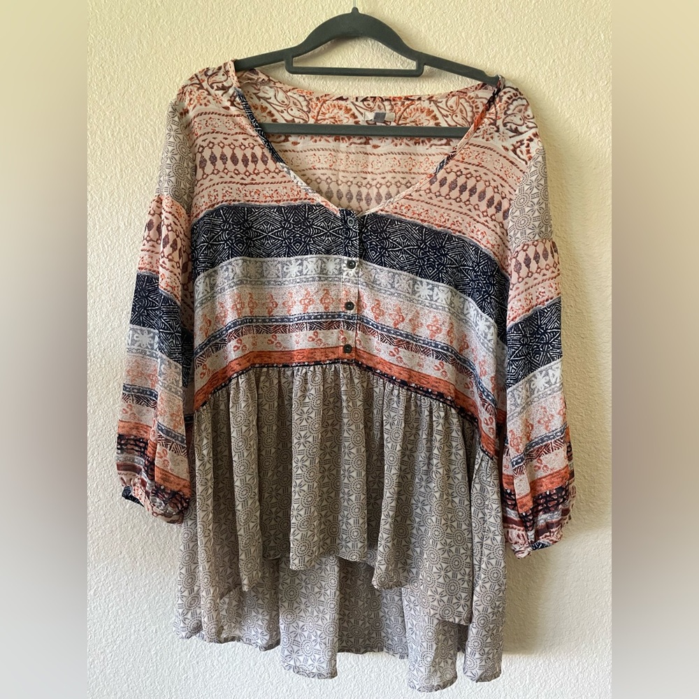 Ecote Boho 3/4 Sleeve Blouse